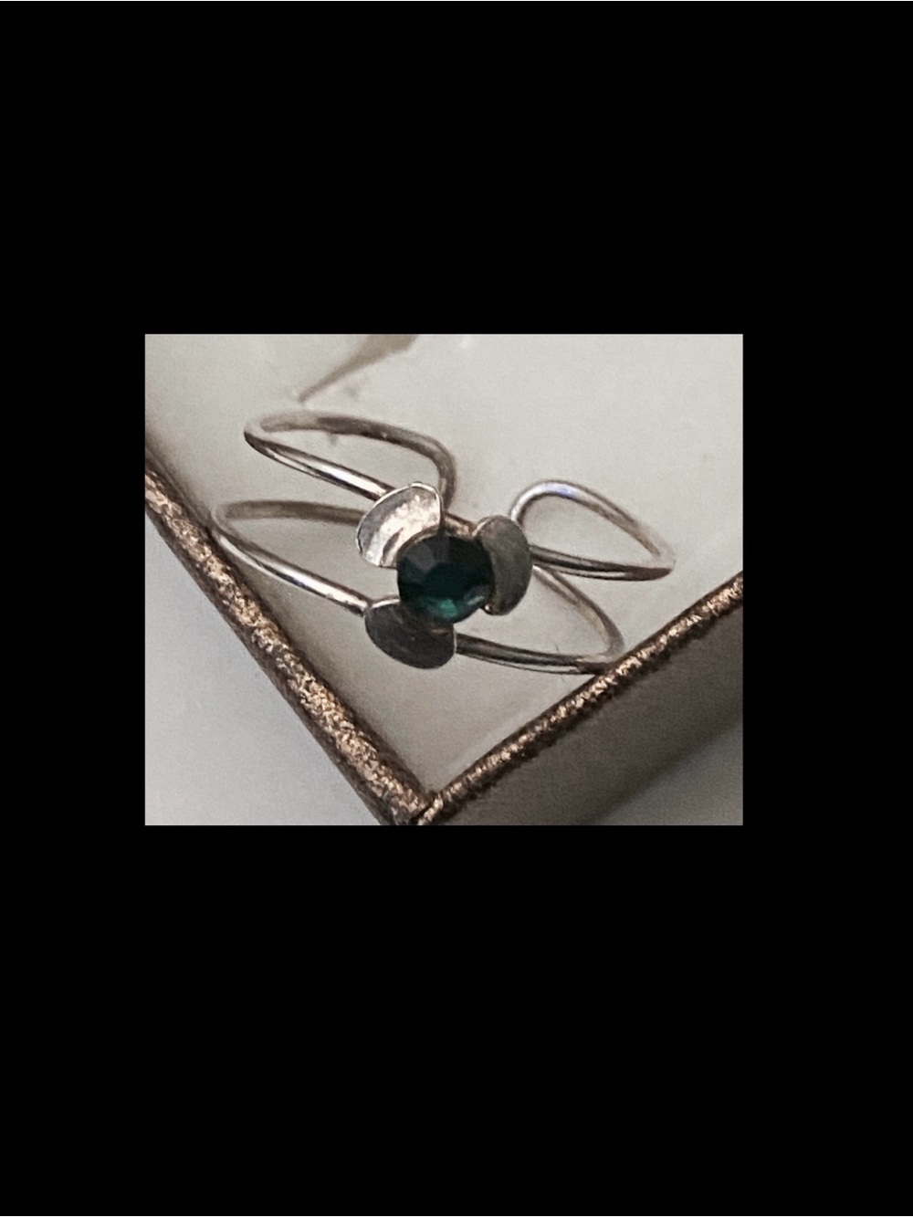 VTG Sterling Silver 925 Adjustable Toe Thumb Ring Green Gemstone Boho